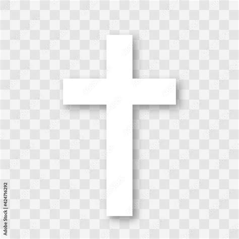 Line Art White Christian Cross Christian Cross Vector Sign With Shadow