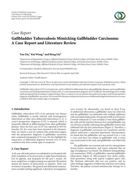 Pdf Case Report Gallbladder Tuberculosis Mimicking Gallbladder