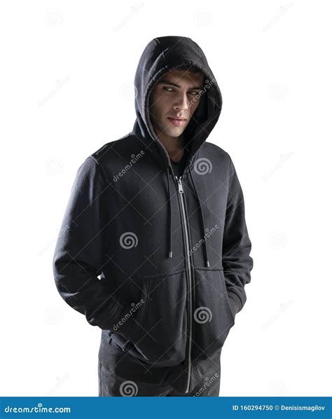 Young Man In Hoodie With Hands In Pockets Stock Photo Image Of