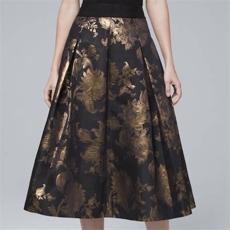 White House Black Market Metallic Jacquar Floral Full Midi Skirt Size