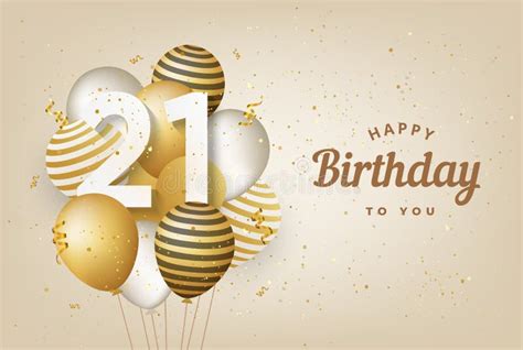 Happy 21th Birthday With Gold Balloons Greeting Card Background Stock