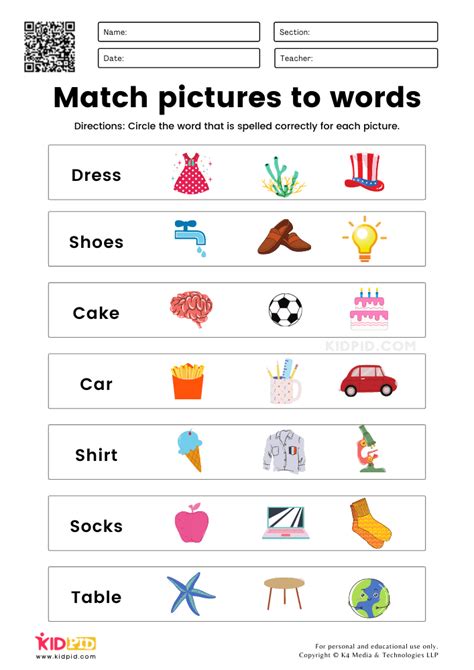 Match Picture To Word Worksheets For Grade 1 Kidpid