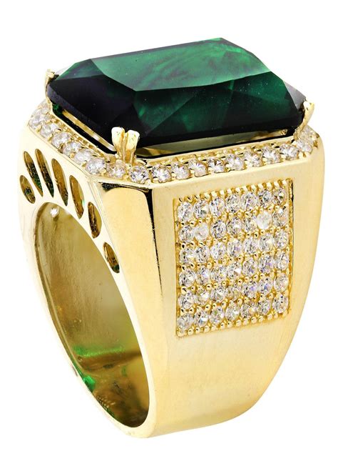 Emerald And Cz 10k Yellow Gold Mens Ring 211 Grams Frostnyc