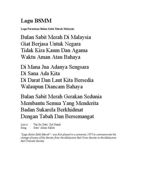 Lagu Bulan Sabit Merah Malaysia Lirik Buku Pbsm Membalik Buku Halaman