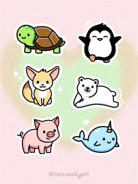 Four Stickers With Different Animals And Birds On Them All In Pastel