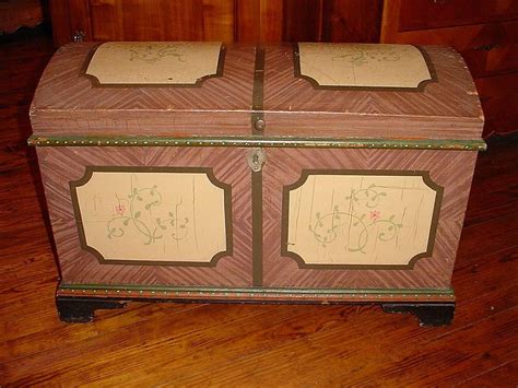 French Hand Painted Trunk Alsace Circa 1860 Painted Trunk Hand