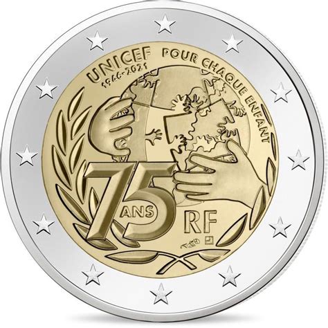 2 Euro Coin 75 Years Of Unicef France 2021