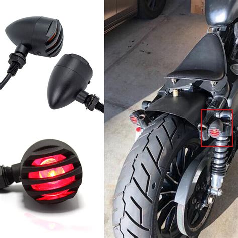 Black Motorcycle Bullet Turn Signals Red For Harley Cafe Racer Bobber