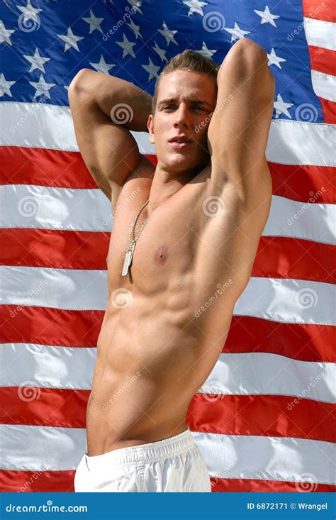 Muscular Sexy Man With Us Flag Behind Stock Image Image 6872171