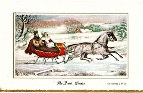 Christmas Vintage Card Snow Vintage Greeting Card Currier And Ives