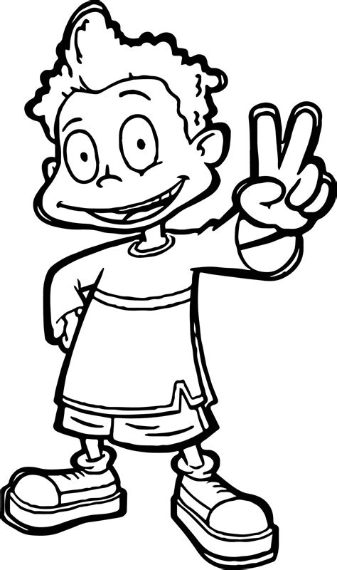 A Black And White Cartoon Character Giving The Peace Sign