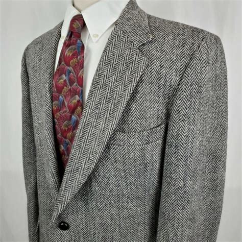 Stafford Harris Tweed Gray Black Herringbone Scottish Wool Sport Coat