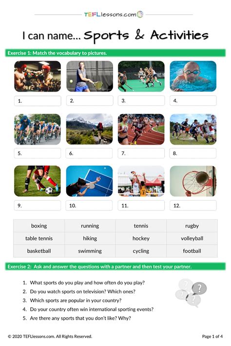 This Worksheet Focuses On Sports Vocabulary Its Just One Of Many Free