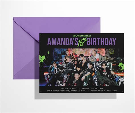 Bts Birthday Party Invitation 7x5 Bts Bday Etsy