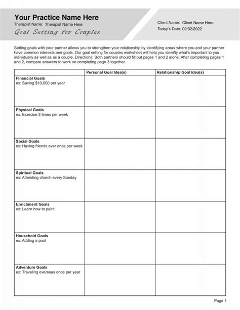 Goal Setting For Couples Worksheet Pdf Therapybypro