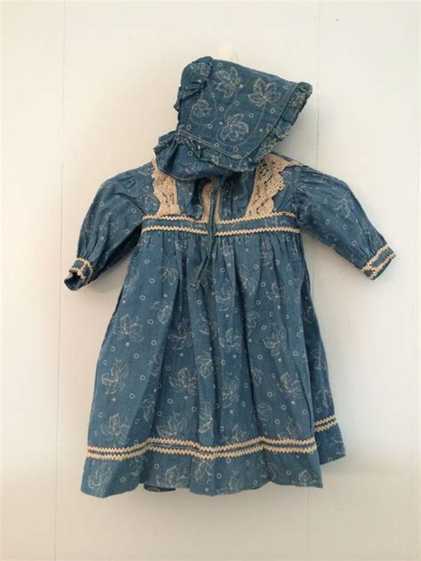 Early Antique Blue Calico Doll Dress And Matching Bonnet Etsy
