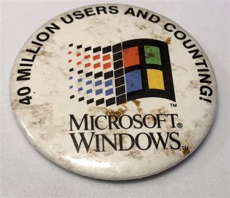 Vintage Microsoft Windows 40 Million Users It Pc Computer Button Pin
