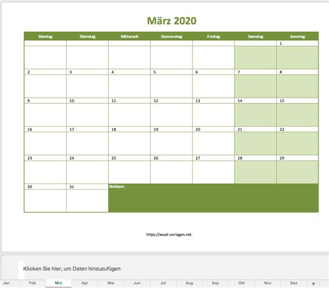 Excel Vorlage Kalender 2020 Zum Bearbeiten