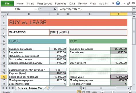 Car Acheter Vs Lease Calculator Pour Excel