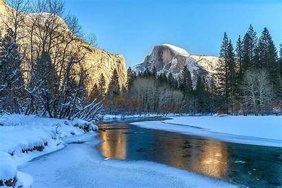 Nature Snow Winter River Landscape Mountains Yosemite