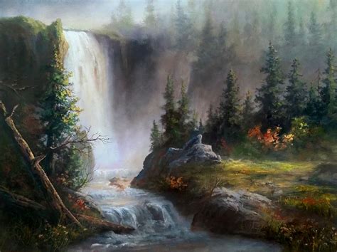 Cascading Waterfall Oil Painting By Kevin Hill Watch Short Oil