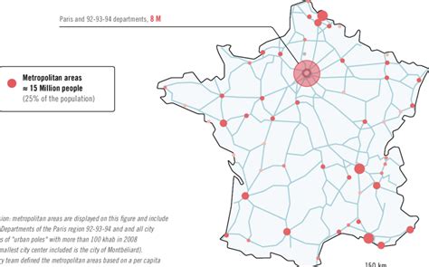Schematic View Of France Metropolitan Areas And Main Road Network In