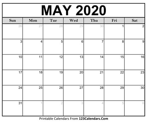 Best Templates May 2020 Calendar Template