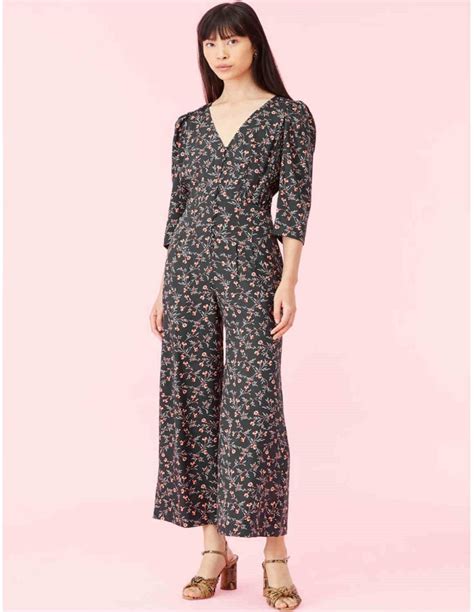 Rebecca Taylor Lia Floral Silk Jumpsuit Black Feather And Stitch