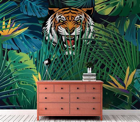 Buy Hidden Tiger Behind Jungle Leaves Wall Mural Peel And Stick