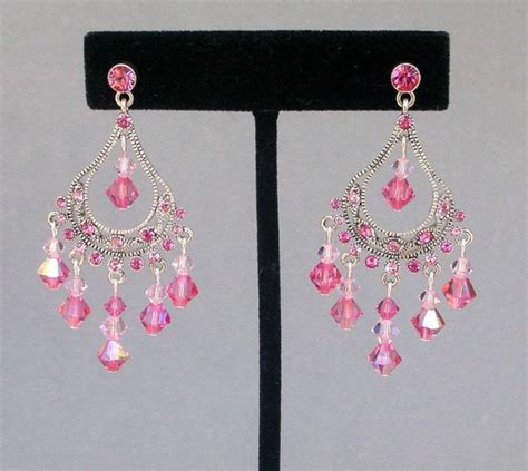 Pink Crystal Chandelier Earrings Swarovski Pink Earrings Etsy