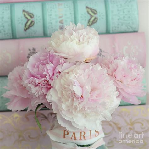 Paris Peonies Floral Books Art Pink And Aqua Peonies Books Decor