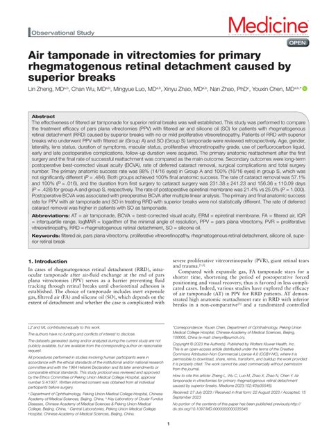 Pdf Air Tamponade In Vitrectomies For Primary Rhegmatogenous Retinal