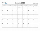 South Africa January 2020 Calendar with Holidays