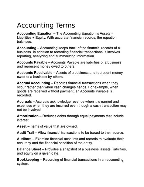 Docu 1 Accounting Terms Accounting Terms Accounting Equation The
