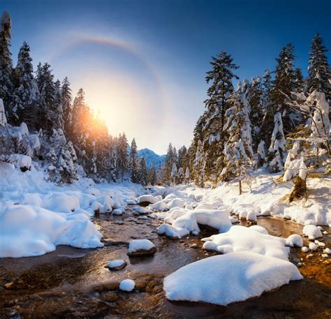 Sunny Morning Scene In The Winter Mountain Stock Photo