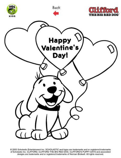 Printable Clifford Color Valentine Valentines Day Coloring Page