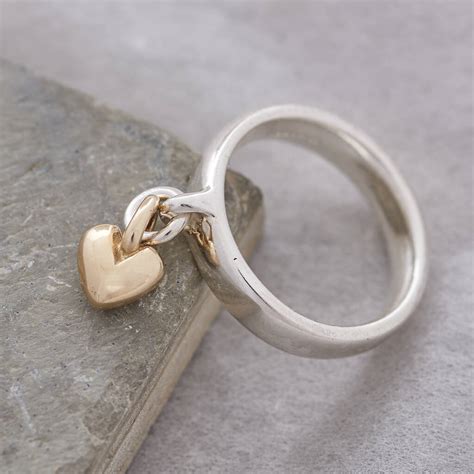Sweetheart Silver And Recycled Gold Heart Charm Ring By Scarlett Off