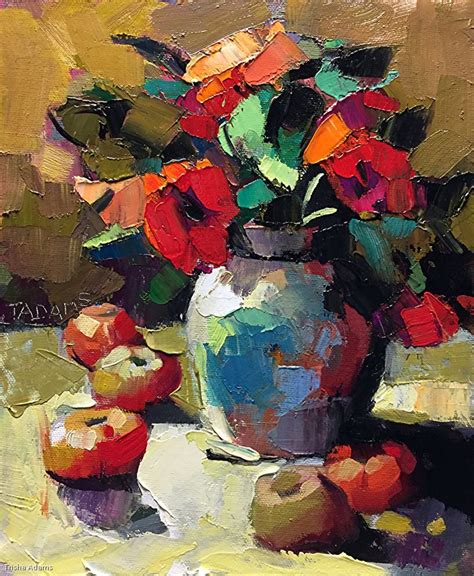 Five Persimmons By Trisha Adams Oil 10 X 8 Abstract Flower Painting