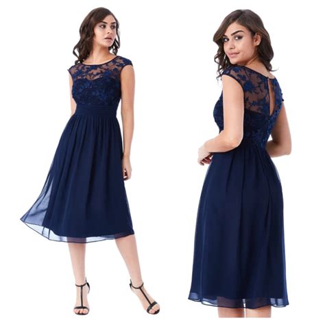 Cocktailjurk Marine Blauw Ronde Hals Chiffon Dr1358 Honneloeloe Galajurken Cocktailjurken