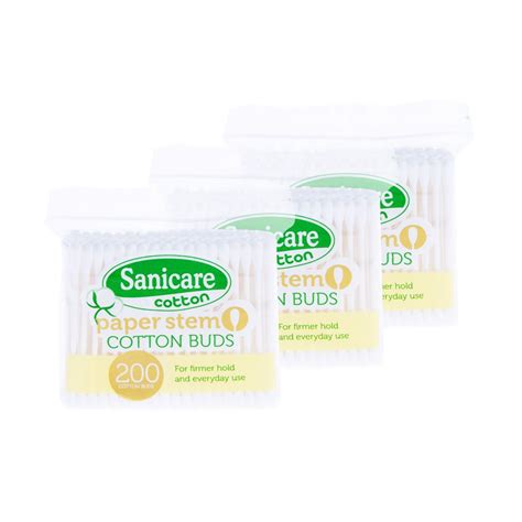 Sanicare Paper Stem Cotton Buds 200 Tips Pack Of 3