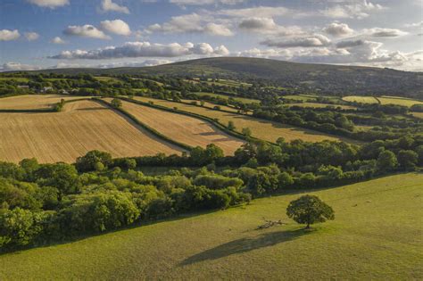 Aerial Vista By Drone Of Rolling Countryside Devon England United