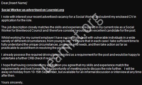 I have been working with the. Social Worker Job Application Cover Letter Example - Learnist.org