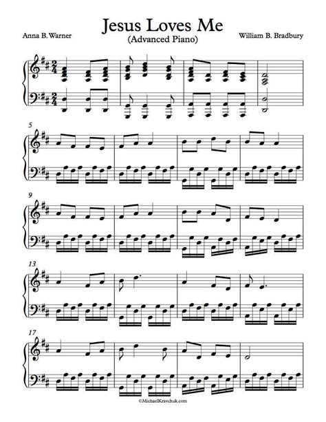 Advanced Difficulty Piano Arrangement Of Jesus Loves Me Michael Kravchuk