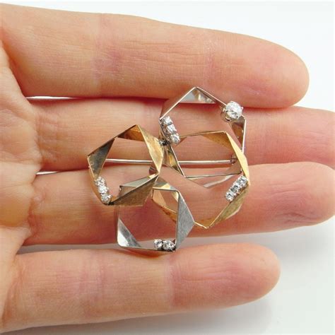 Modernist Gold Modernist Brooch Modernist Pin Diamond Brooch Diamond 