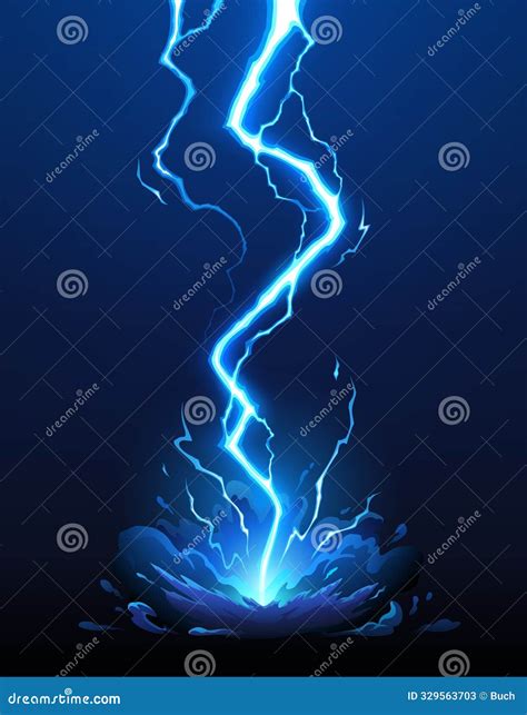 Cartoon Thunder Bolt, Blue Lightning Attack Effect Stock Vector