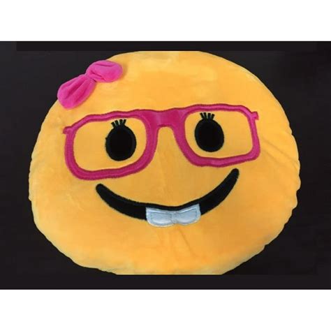 Nerd Girl Emoji Pillow 12 5 Inch Large Yellow Smiley Emoticon