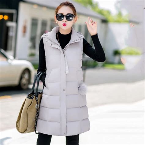 Factory 2017 New Women Autumn Winter Vests Waistcoat Down Jackets Cotton Padded Hooded Warm Long