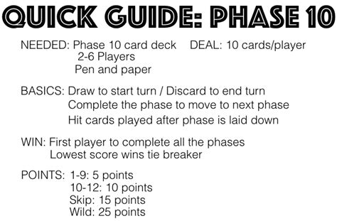 Phase 10 Rules Printable
