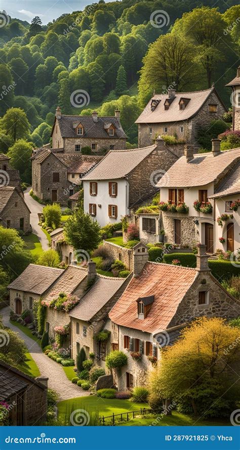 Quaint European Village With Old Stone Houses And Cottages Stock