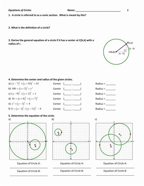 Worksheet On Equation Of A Circle